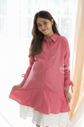 MAMA HAMIL Abby Dress Kekinian Terbaru Baju Ibu Hamil Menyusui Lengan Serut Kombinasi Brukat Putih   DRO 932 6  large